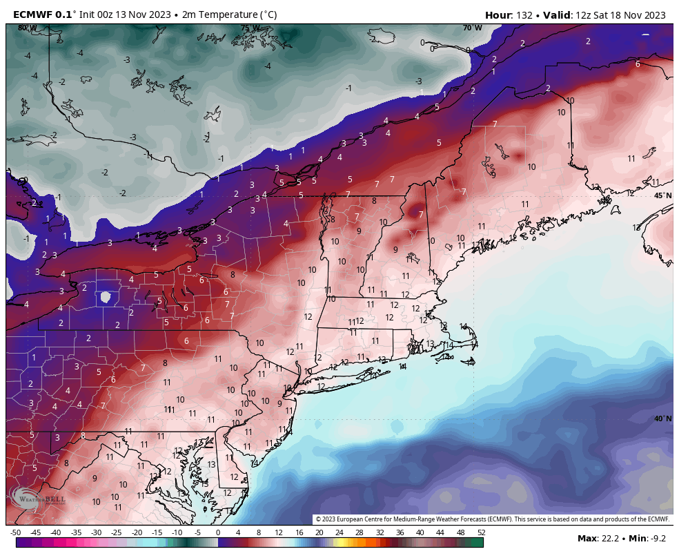 Far enough in the future for plenty to change, but cold likely comes again next weekend.