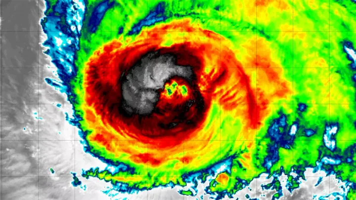 GOES-16 satellite image from 2:42 p.m. ET Tuesday showing Hurricane Lee in the IR spectrum.